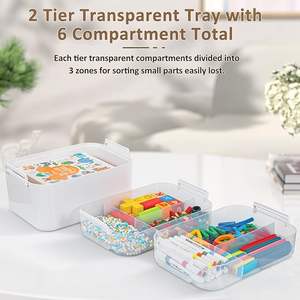 Organizadores de Plástico de 3 Niveles y Caja de Almacenamiento con Bandejas Extraíbles, Contenedores de Almacenamiento con Tapas y Asa - Product Image 4