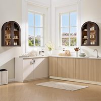 Armoire murale à étagères réglables, vitrine en bois cintrée avec portes transparentes pour salle de bain et salon