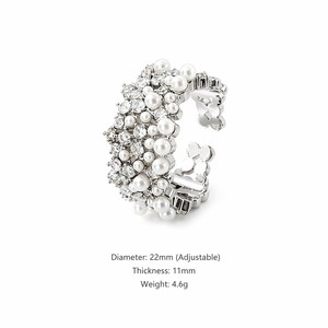 JinSpark 'Luminous Bloom' elegante verstelbare ring met zirkoon en imitatieparels voor dames |   18K PVD vacuüm geplateerd minimalistisch stapelbaar - Product Image 3