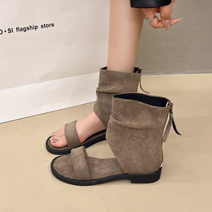 Sandales à glissière à dos plat pour femmes chaussures romaines - Product Image 1