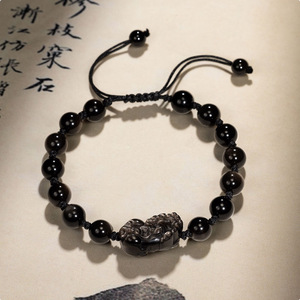 Bracelets <span class=keywords><strong>Pixiu</strong></span> en cristal d'<span class=keywords><strong>obsidienne</strong></span> noire naturelle Bracelet <span class=keywords><strong>Pixiu</strong></span> en cristal de quartz fraise rouge pour les amoureux - Product Image 2