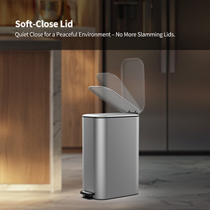 Im Lặng Gần Hình Chữ Nhật Chân Hoạt Động Mỏng Thùng Rác Bin Kim Loại Màu Đen Phòng Tắm Rác Có Thể - Product Image 3