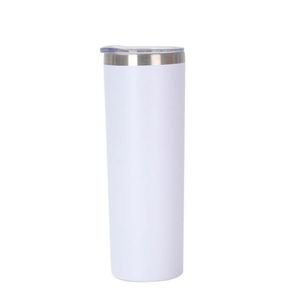 Gobelet droit et étroit blanc de 20 oz en acier inoxydable vierge pour sublimation avec couvercle et paille métallique - Product Image 3