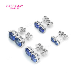 Cadermay Cornflower <b>Stud</b> Earrings 5mm 6.5mm 8mm 9mm Round Brilliant Cut 925 Sterling <b>Silver</b> Four Prong Setting - Product Image 3