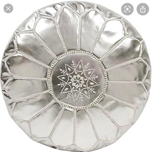 Housse de coussin en cuir brodé argenté faite à la main, motif géométrique, avec cordon de serrage, style bohème, décoration d'intérieur - Product Image 4