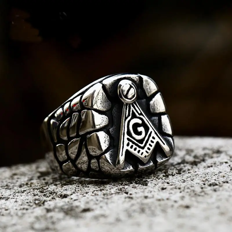 Anillo de acero inoxidable Punk đồ trang sức masonic thép không gỉ Vòng Punk freemasonry miễn phí Mason biểu tượng người đàn ông của nhẫn