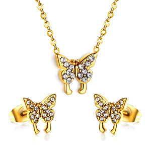 Ensemble de bijoux papillon pour femmes, en acier inoxydable, avec cristaux et strass, boucles d'oreilles et collier, pour un usage quotidien, style élégant et tendance - Product Image 4