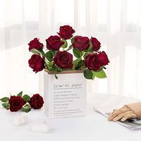 Roses Artificielles en Soie en Gros, Fleurs Roses Rouges Uniques pour la Décoration de Maison, Mariage et Fête