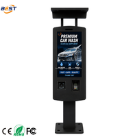 Kiosque de paiement extérieur noir pour parking, terminal de libre-service à écran tactile sur pied pour parking et station-service