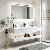 Vente directe usine : Meuble-lavabo mural double couche en dalle de pierre pour projets hôteliers, résistant aux rayures et facile à nettoyer, OEM/ODM