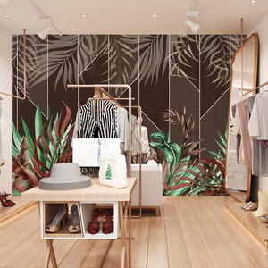 ผนังใบปาล์มป่าฝนเขตร้อนทาสีด้วยมือครอบคลุมร้านอาหารไทยเอเชียตะวันออกเฉียงใต้วอลล์เปเปอร์บาร์สไตล์ตั้งแคมป์ - Product Image 3