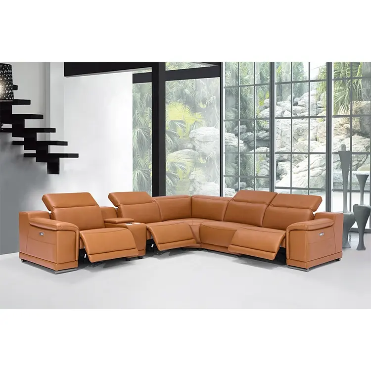 Divano ad angolo di lusso moderno in vera pelle vegana con rivestimento a destra set mobili divano in pelle italiana