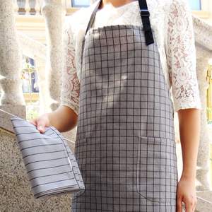 Tablier en coton gris de style nordique, motif à carreaux, 100% coton, pour la restauration, usage quotidien, femmes, hommes, adultes - Product Image 3