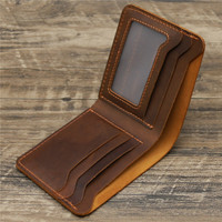 Dompet Kulit Asli Pria Retro Vintage, Buatan Tangan, Gaya Retro Sederhana dengan Penutup Terbuka, Kulit Crazy Horse, Tempat Kartu