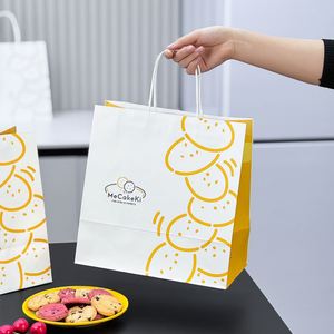 Custom Eco-Friendly Disposable Biodegradable Recyclable Kraft Paper <b>Bag</b> Flat Handles Offset Printing for Bakery Dessert Cookies - Product Image 4
