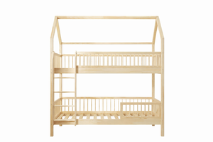 Lit superposé autoportant moderne en <span class=keywords><strong>bois</strong></span> massif pour enfants avec barrière de sécurité, armoire de rangement, tête de lit lumineuse <span class=keywords><strong>et</strong></span> design écologique - Product Image 2