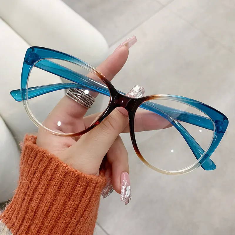 2024 Mode Katzenauge Anti-Blaulicht Augenschutz flacher Spiegel Kontrast Farbe Änderung Lesebrille Augenbrille
