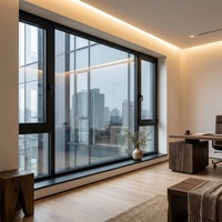 Fenêtre coulissante moderne à cadre étroit en alliage d'aluminium noir, à rupture de pont thermique, double vitrage, insonorisée, écoénergétique, pour entrée de cuisine