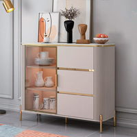 Buffet moderne en bois avec portes vitrées et éclairage LED, tiroirs de rangement pour cuisine, salle à manger et chaise de salle à manger