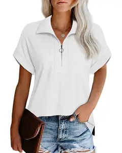 Women's Custom Half Zipper Polo Shirt Casual Office Style Breathable And Quick Dry Knitted Weave Tops