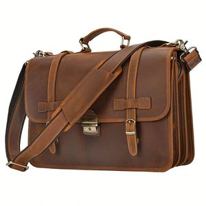 Maletín de Cuero Genuino Marrón de Alta Calidad, Bolso Bandolera para Hombre, para Laptop de 15.6 Pulgadas, Viajes de Negocios - Product Image 1