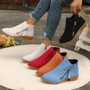 Martin de ante de gran tamaño de fondo plano para otoño e invierno nuevas botas cortas británicas de tacón bajo con punta redonda y doble cremallera - Product Image 2