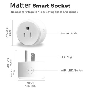 Enchufe Inteligente WiFi Matter de 16A, Estándar Estadounidense, Mini Enchufe Inteligente con Control Remoto, Función de Temporizador, Compatible con <span class=keywords><strong>Alexa</strong></span>/Google Home, Plástico ABS - Product Image 4