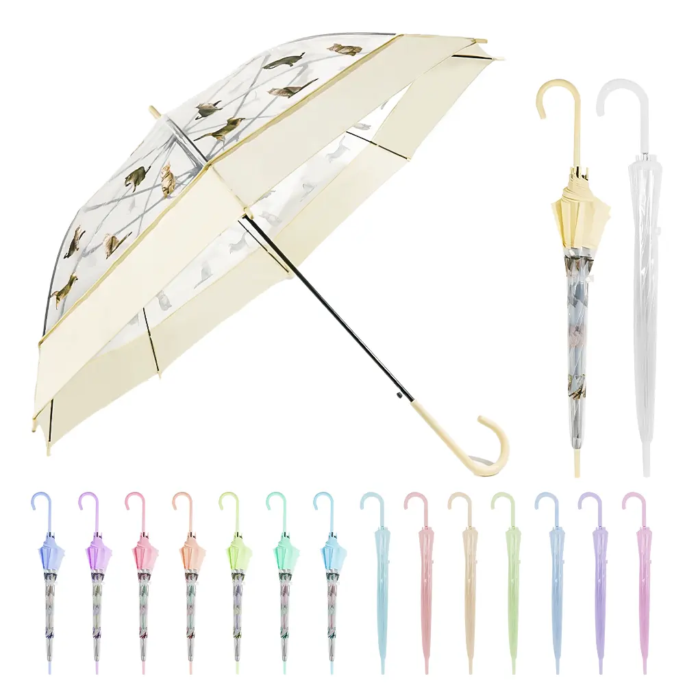 Padrão personalizado invertido pendurado transparente semi-automática vara reta guarda-chuva para crianças