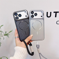 Nouvelle coque de téléphone avec support d'objectif et dos brossé pour iPhone 18 17 16 15 14 13 12 Pro Max avec sangle de téléphone et couvercle de chargement magnétique