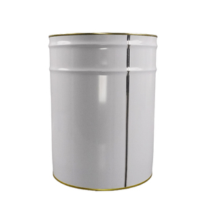 Seau en métal rond de 20 L (5 gallons) blanc vide d'usine avec couvercle fermé et poignée en plastique - Product Image 3