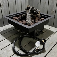 Brûleur à gaz carré encastrable de 43 cm en acier inoxydable avec revêtement noir pour foyer extérieur et cheminée.