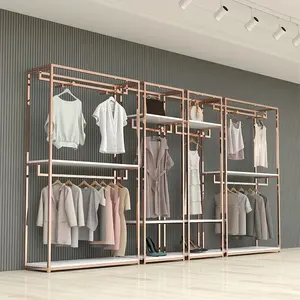 Einzelhandel geschäft Befestigung hängende Kleidung Custom Lady Shop Design Metall Gold Kleidung Kleid Display Rack