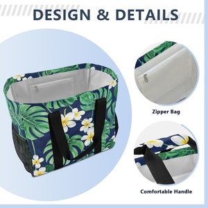 Custom Eco Friendly Recycled Lifestyle Tropical Lehua Floral Women Tote Shoulder Reusable Sublimation Grocery Beach Shopping Bag - Product Image 3