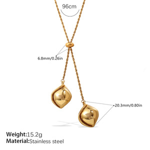 Collier minimaliste en acier inoxydable plaqué or avec pendentif boule, chaîne serpent 95cm+5cm, unisexe, à porter au quotidien - Product Image 5