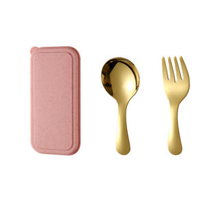 Ensemble de couverts pour enfants en acier inoxydable 304, écologique, avec manche court, cuillère, fourchette, étui de rangement, outil pour dessert et fruits, vaisselle - Product Image 2