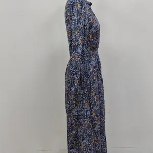 Long Sleeve Dress Professional Custom Manufacturer Of Elastic Blue Print Covered Women's Clothing Long Sleeve Dress