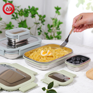 Boîte à lunch carrée hermétique en acier inoxydable avec couvercle en plastique et acier Boîte tiffin portable écologique - Product Image 5