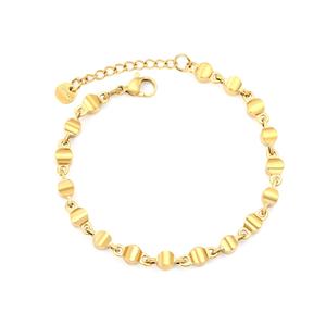 Bracelet à maillons perlés en acier inoxydable plaqué or 18 carats, chaîne à dôme rond, métal poli, bracelets minimalistes pour femmes - Product Image 1