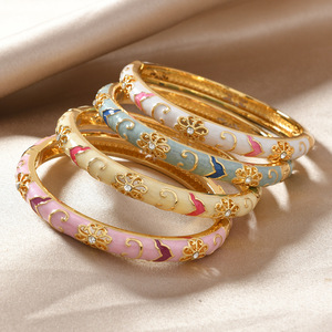 Enamel Open <strong>Bangle</strong> <strong>Bracelet</strong> for Women Palace Style Chinese Jingtailan Inspired Fashion Jewelry with Cloud Brocade Design - Product Image 1