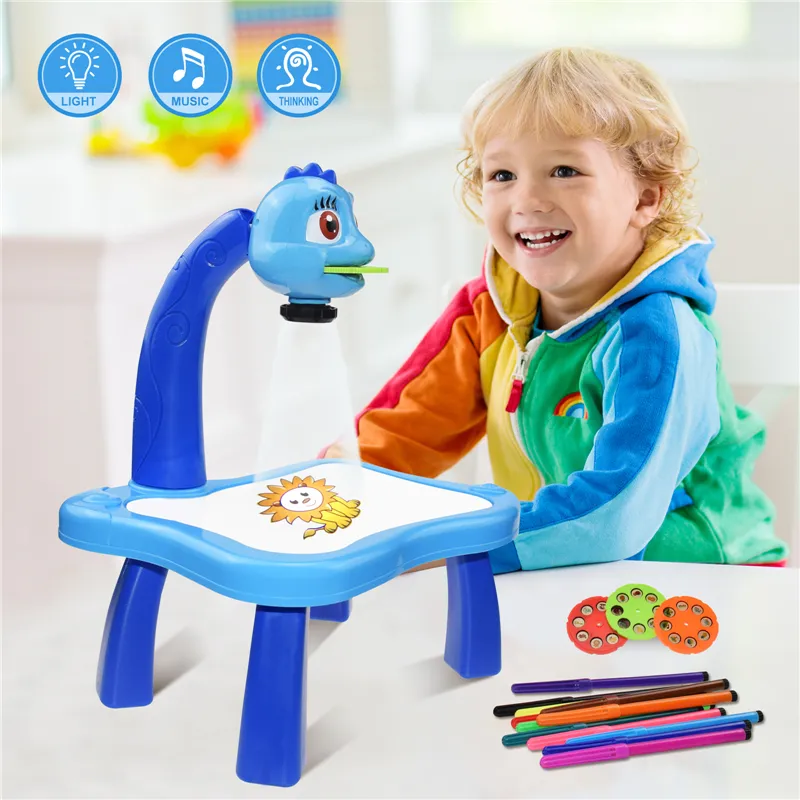 Dropshipping Children Painting Board Desk Led Projector Art Drawing learning Table educational Toys kids drawing projector toy