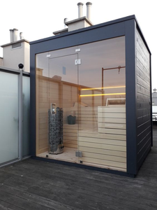 Sauna extérieur en bois de cèdre rouge massif moderne pour grande famille, sauna traditionnel pour 6 personnes - Product Image 6