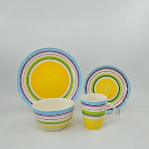 12 buah 16 buah Set piring lukisan tangan buatan tangan bergaris bulat tembikar peralatan makan peralatan makan peralatan makan - Product Image 3