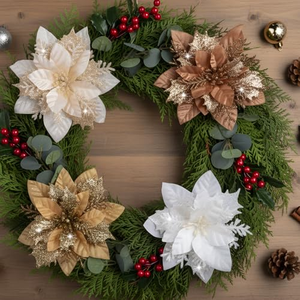 DIY 22cm Artificial Christmas Flower Artificial Decoration Poinsettia <b>Large</b> Tree Glitter Poinsettias Christmas Flowers - Product Image 5