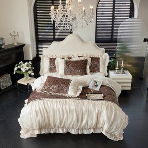 French Style 4 Pcs Milk Velvet Pillow Shams Home Textiles <strong>White</strong> <strong>Ruffles</strong> <strong>Bedding</strong> Warm Duvet Cover <strong>Bedding</strong> Sets Supplier - Product Image 1
