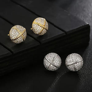 Pendientes de Bola de Oro Blanco E4808 con Cristales de Estrás, Microincrustaciones, Joyería de Moda Unisex - Product Image 6