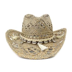 Chapeau de cowboy en paille J357 CD, tissé à la main en paille naturelle, visière pare-soleil, ceinture réglable, unisexe, pour activités de plein air, pêche, voyage, style décontracté - Product Image 1