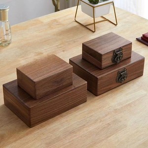 Solid Wood Rectangular Jewelry <b>Box</b> <b>Black</b> Walnut Wood Storage <b>Box</b> With Lock Rustic Style For Jewelry Document Collection - Product Image 2