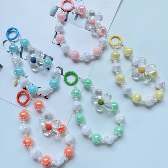 Beaded Phone Charm Wristlet Strap Flower Keychain Cute Y2K Aesthetic Phone Lanyard Anti Lost Rope Women Girl Bag Pendant  Gift
