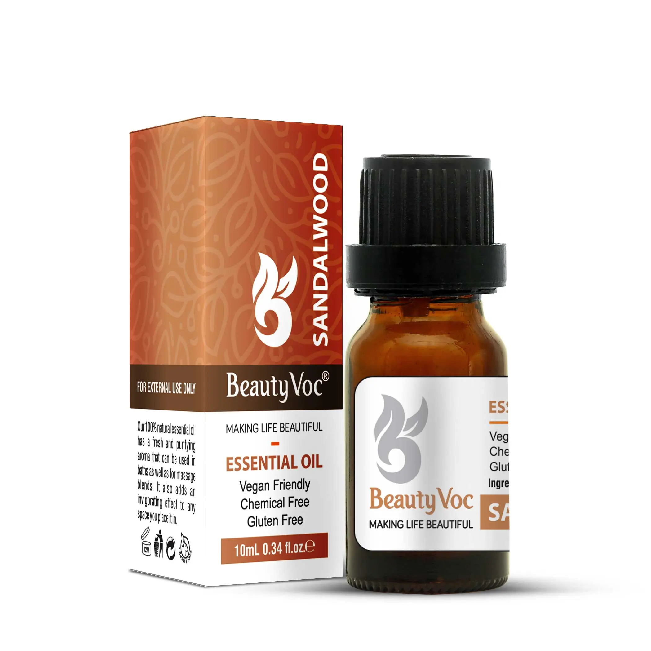 Experience the warm and woody fragrance of Beauty Voc Sandalwood Essential Oil creating a soothing and meditative environment.