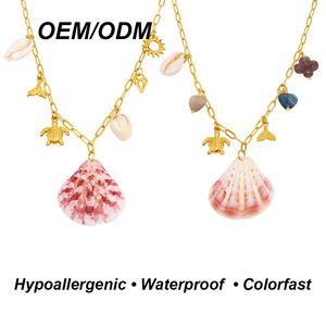 Collier tendance en acier inoxydable avec pendentif queue de tortue en coquillage naturel, <span class=keywords><strong>série</strong></span> Océan, cadeau décontracté pour <span class=keywords><strong>les</strong></span> vacances à la plage - Product Image 1